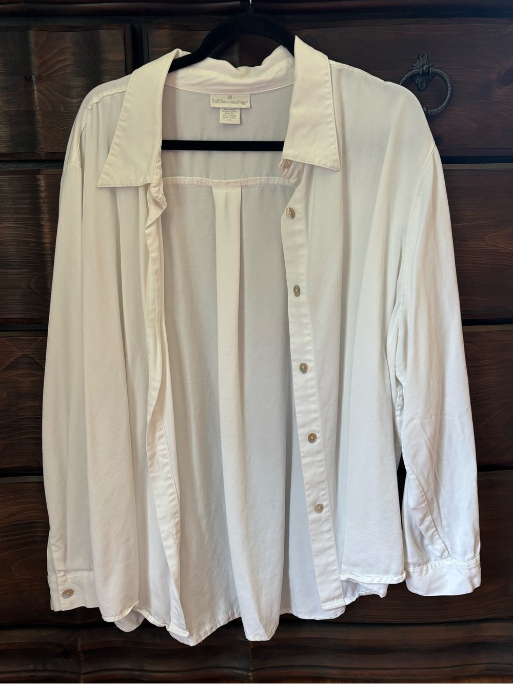 Soft Surroundings Button Down White Long Sleeve Top, Size 3X 100% Tencel Lyocell